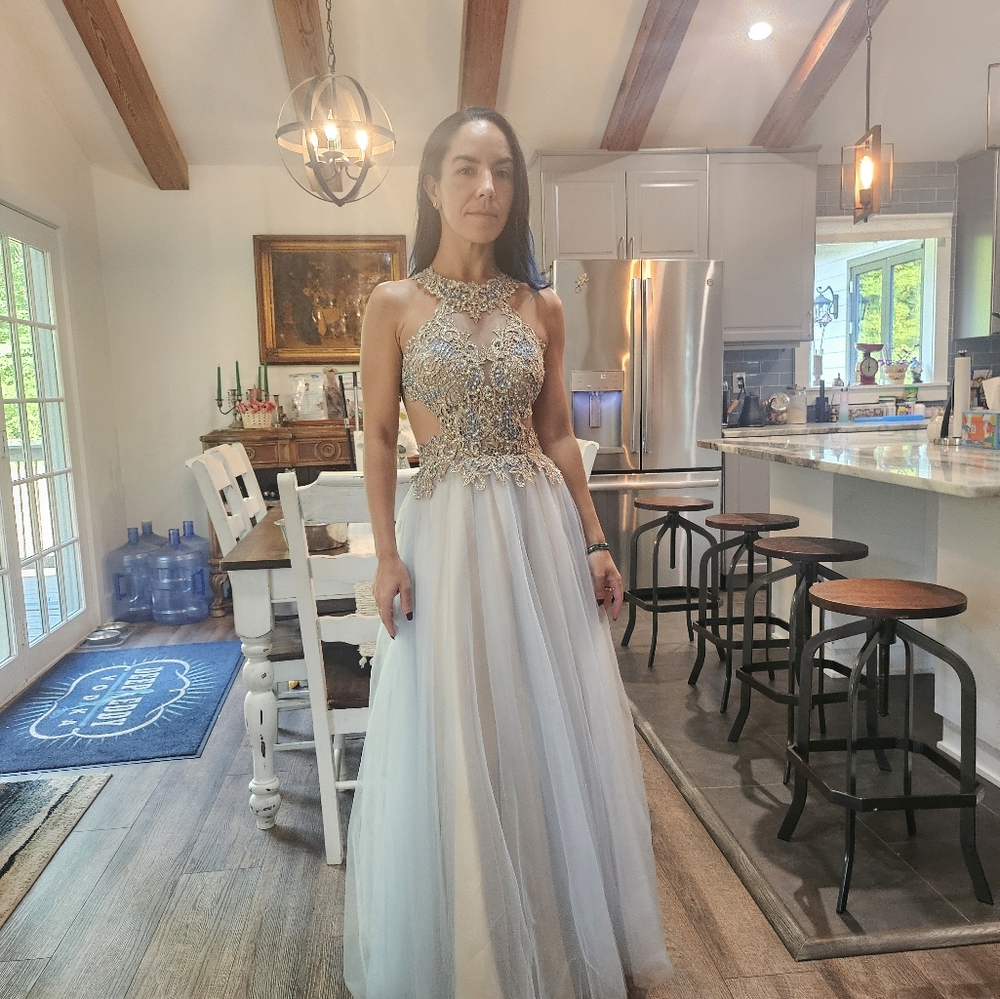 Light blue rose gold fancy, gala, prom dress